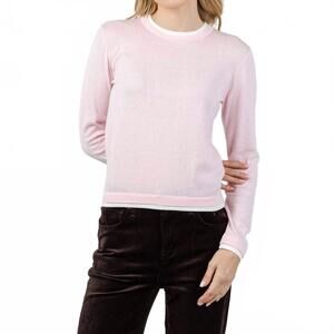 NEW BRODIE CASHMERE double contrast trim crew sweater in ballerina/ivory